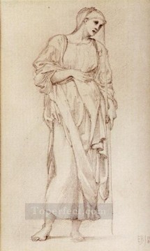  Aston Lienzo - Estudio de una figura femenina de pie sosteniendo un bastón prerrafaelita Sir Edward Burne Jones